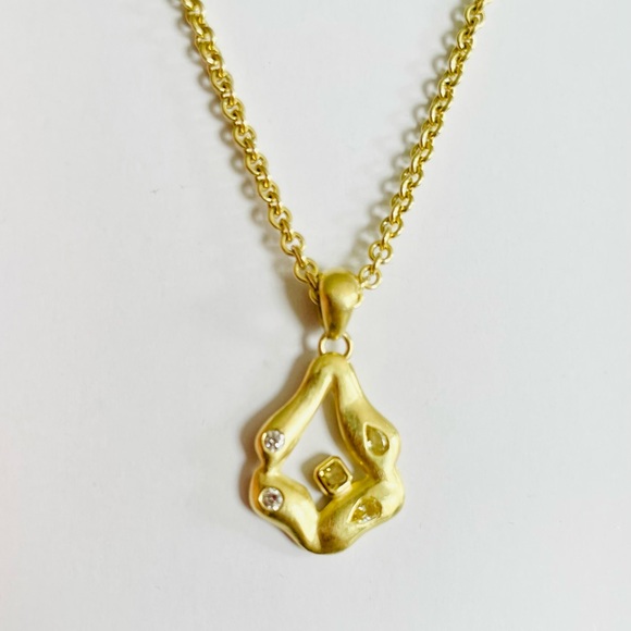 LISA DES CAMPS - Solid 18k yellow gold necklace chain with diamond pendant - Picture 12 of 12